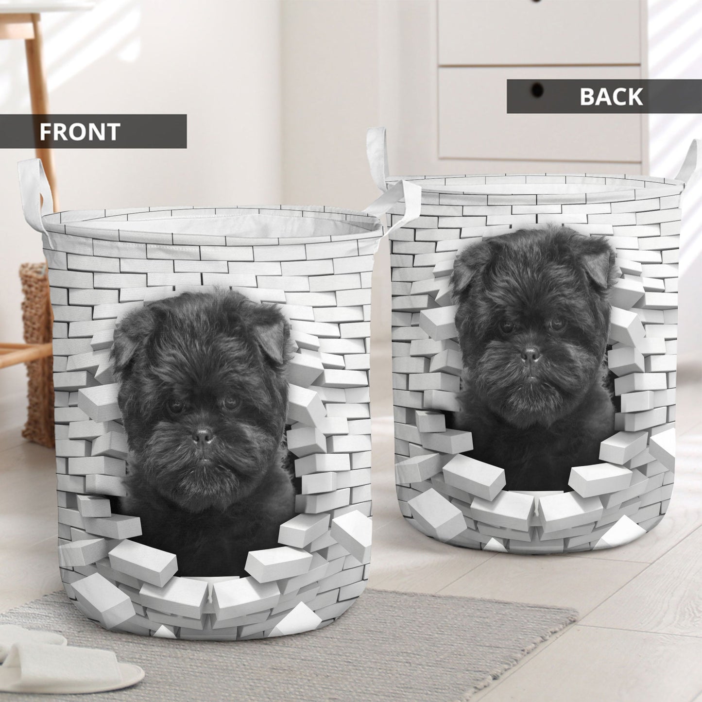 Affenpinscher In The Hole Of Wall Pattern Laundry Basket