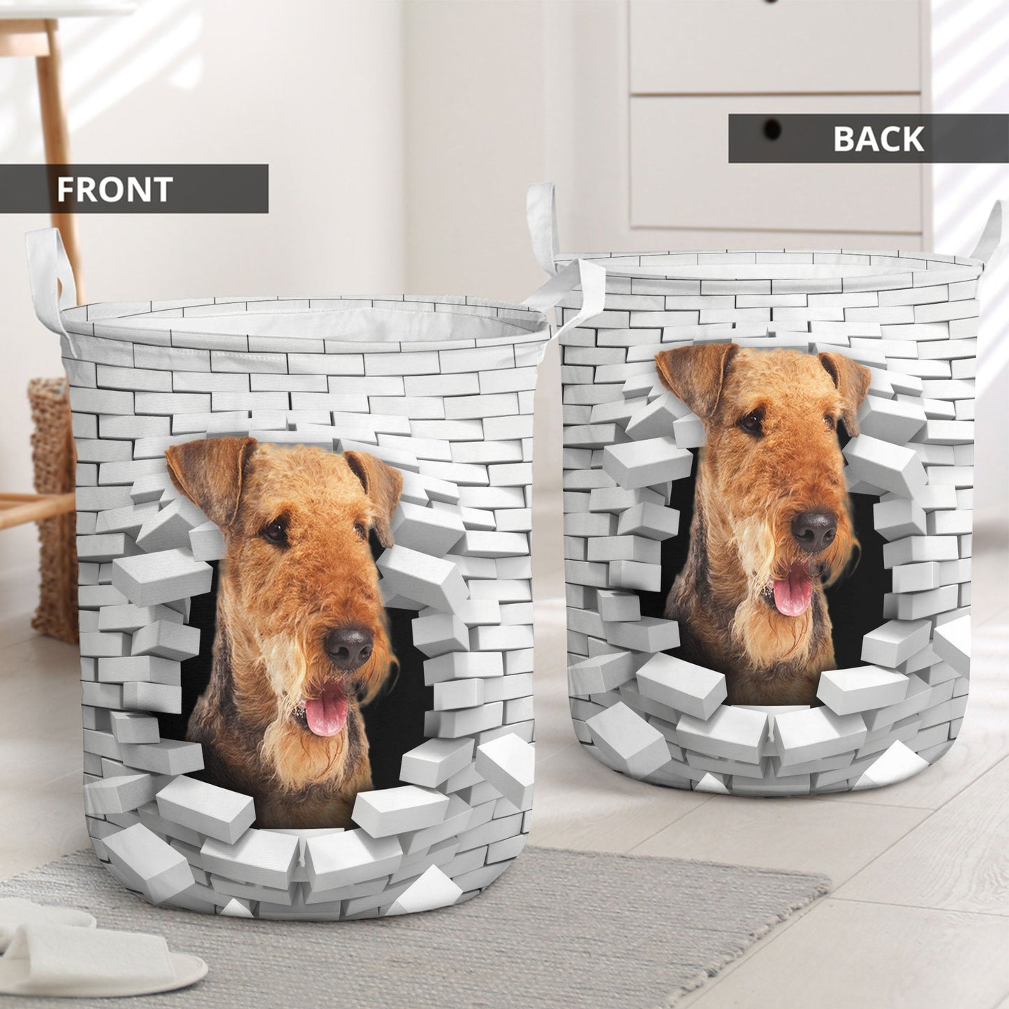 Airedale Terrier - In The Hole Of Wall Pattern Laundry Basket