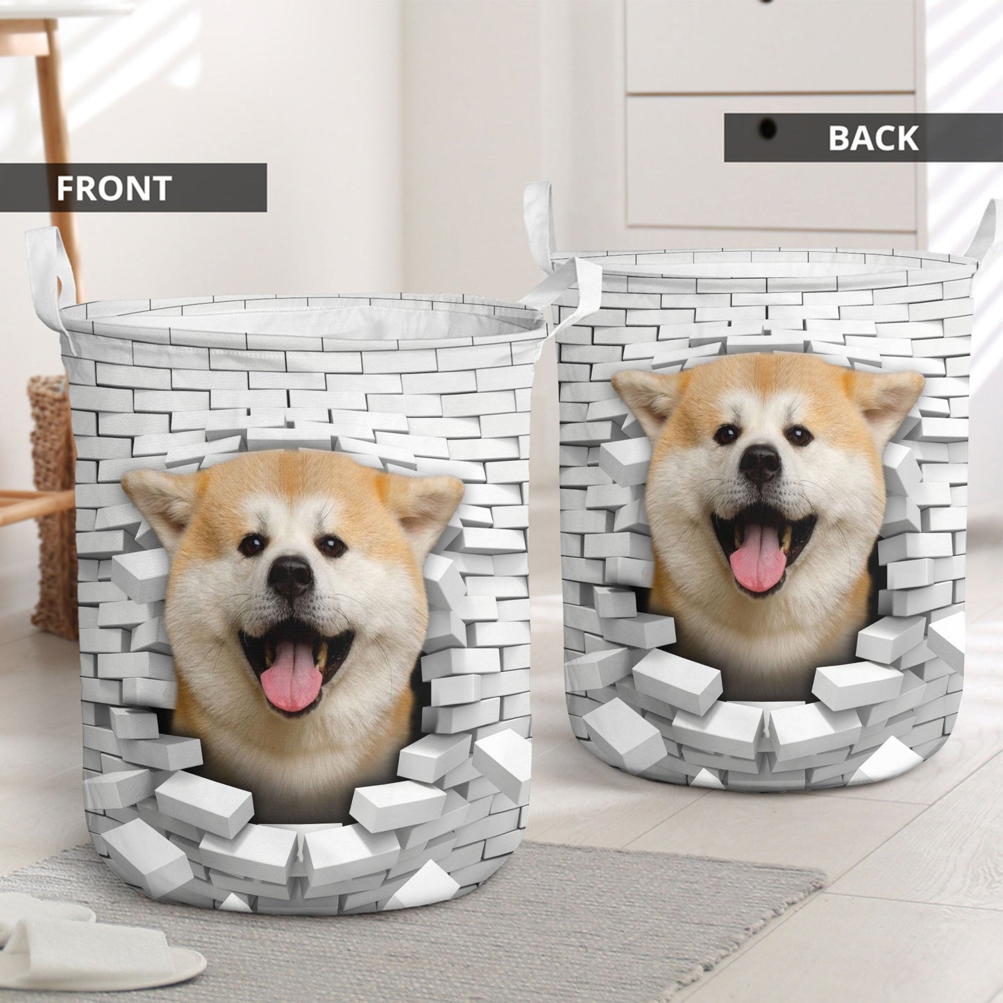 Akita Inu - In The Hole Of Wall Pattern Laundry Basket