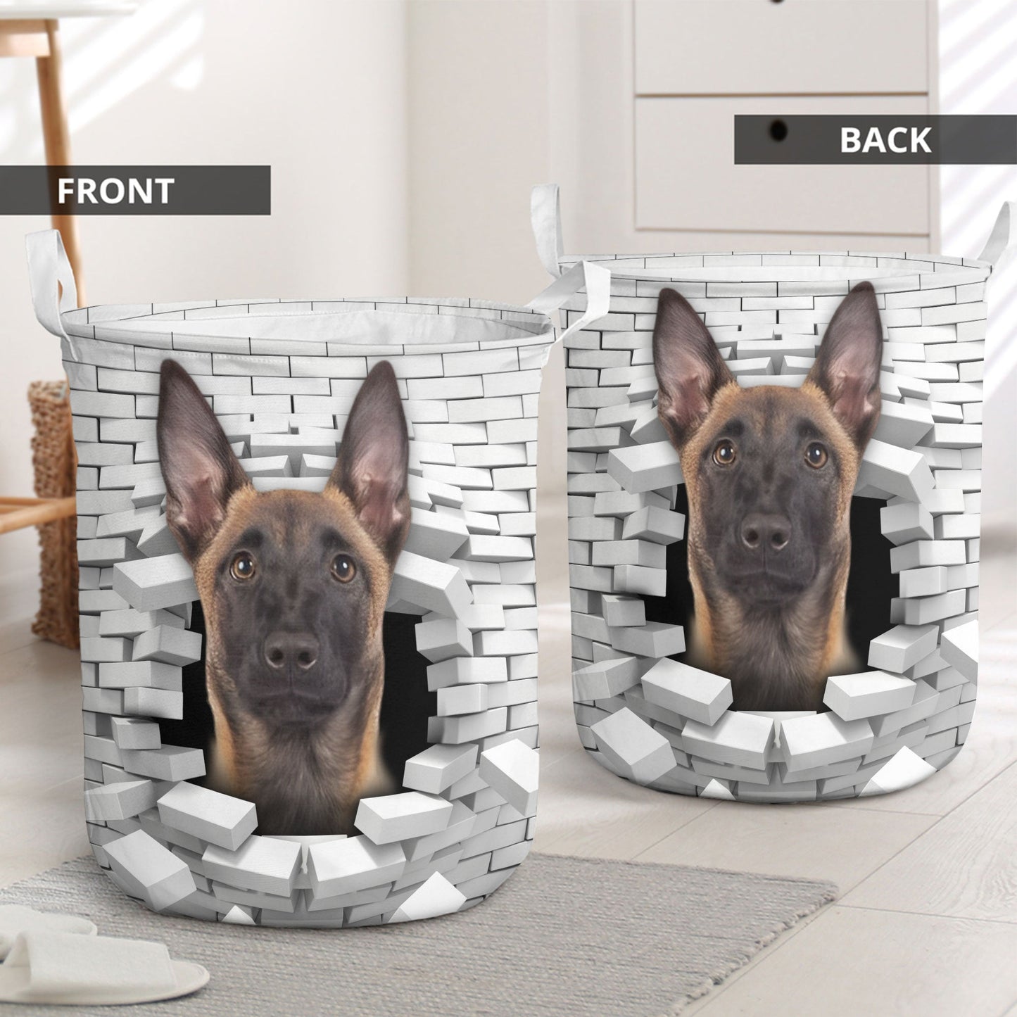 Belgain Malinois - In The Hole Of Wall Pattern Laundry Basket