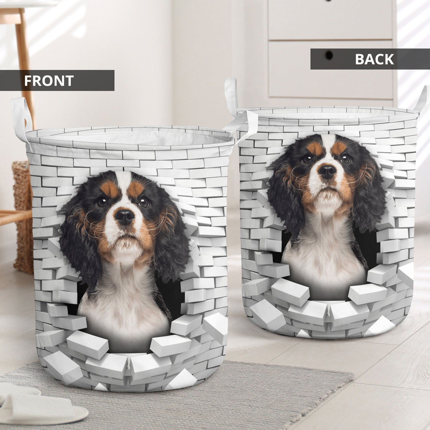 Cavalier King Charles Spaniel - In The Hole Of Wall Pattern Laundry Basket