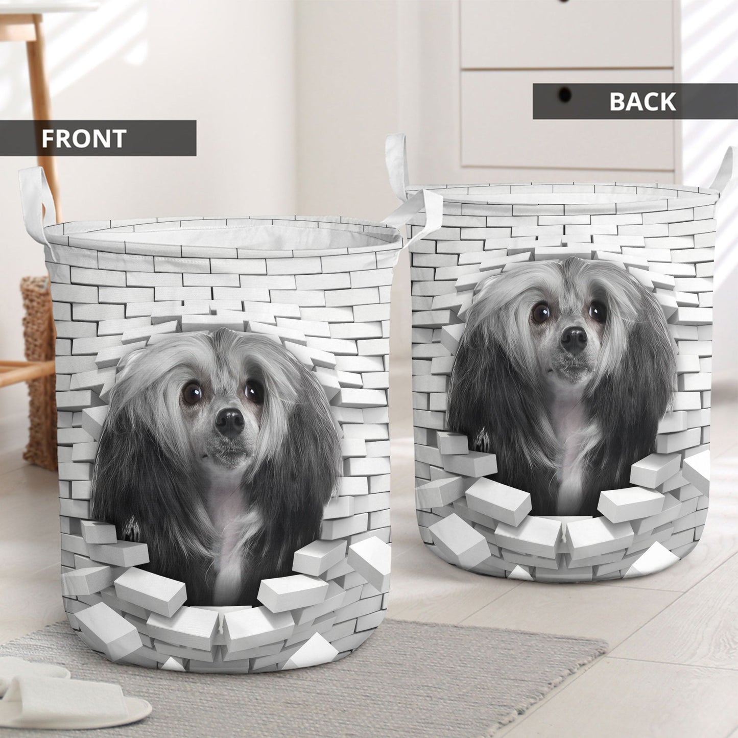 Chinese Crested - In The Hole Of Wall Pattern Laundry Basket