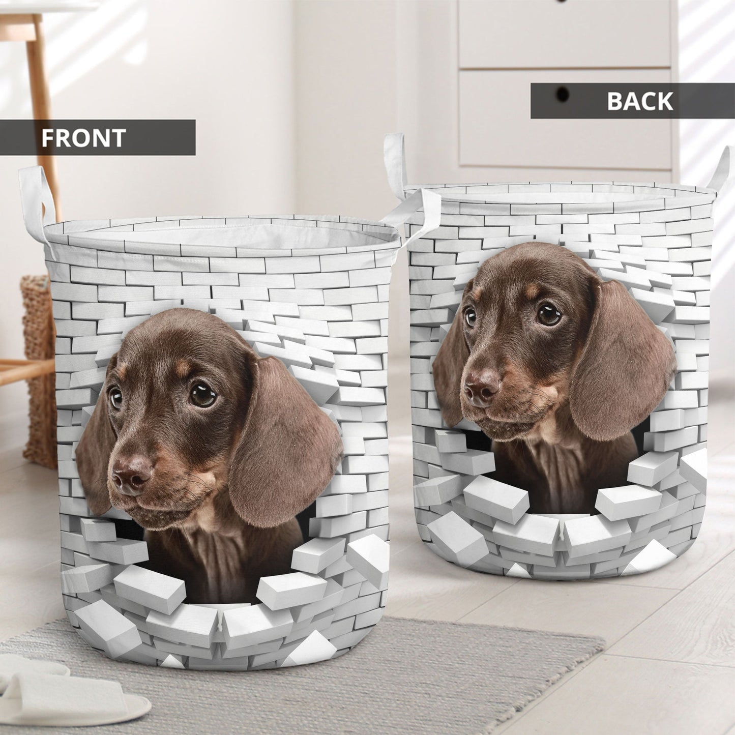 Dachshund - In The Hole Of Wall Pattern Laundry Basket