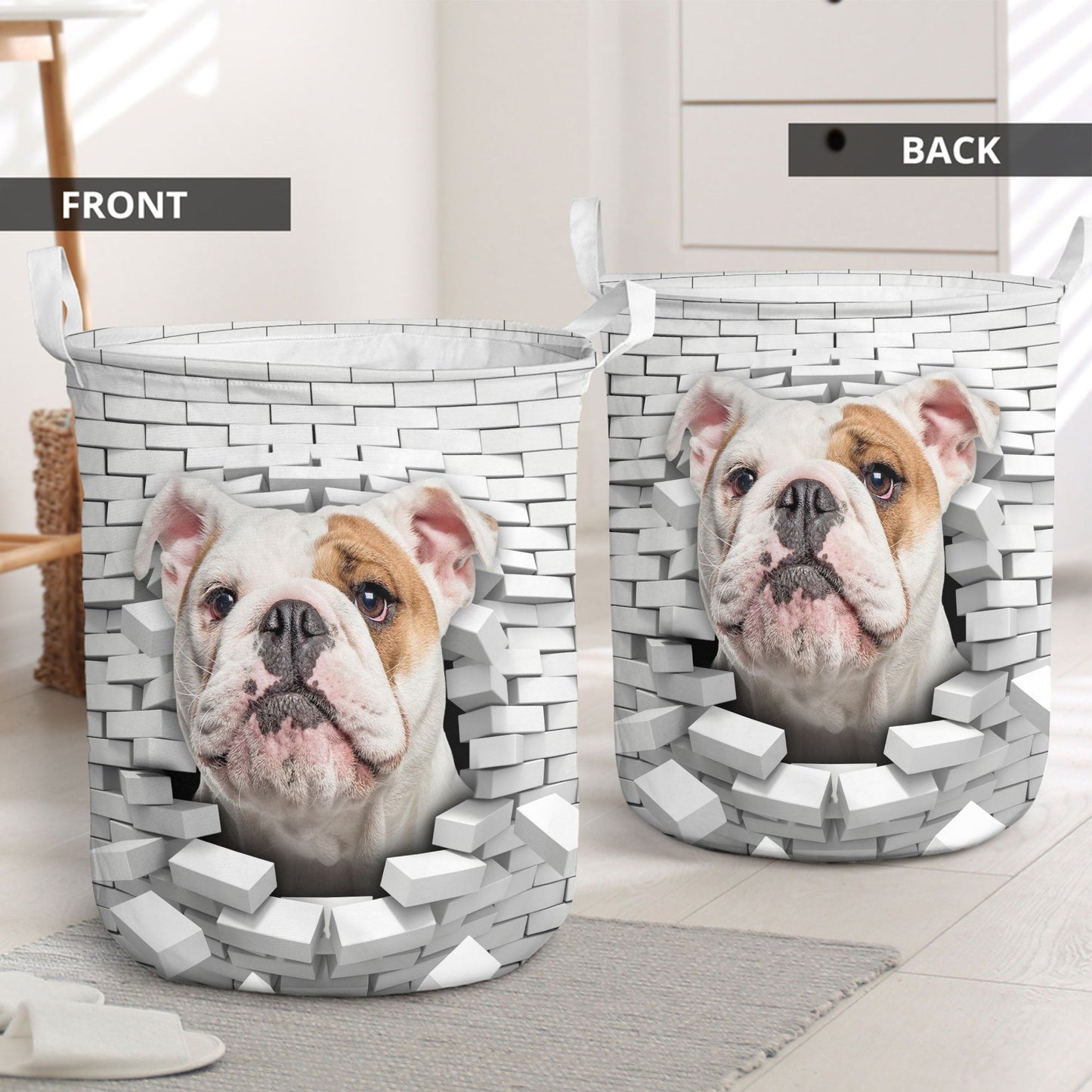 English Bulldog - In The Hole Of Wall Pattern Laundry Basket