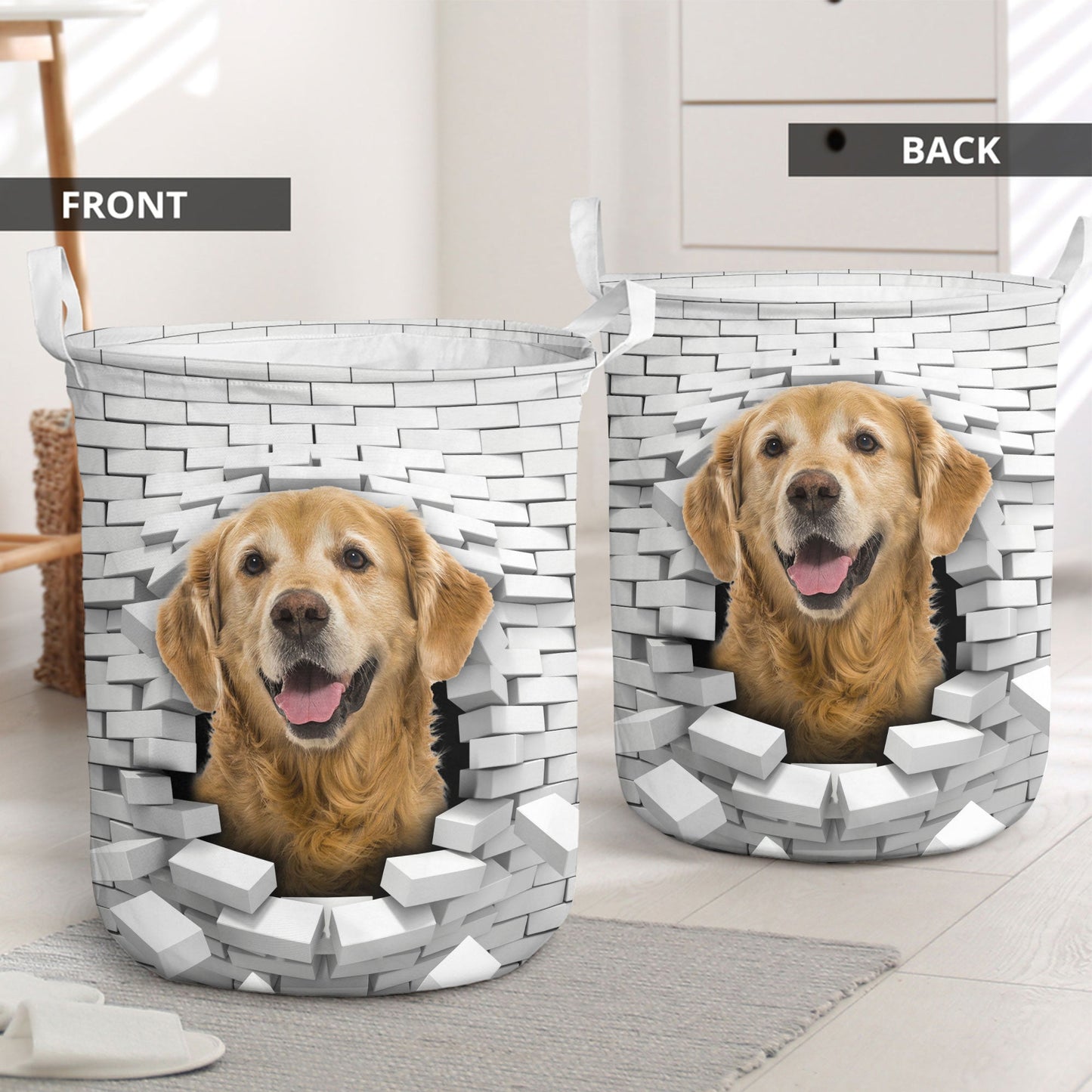 Golden Retriever - In The Hole Of Wall Pattern Laundry Basket