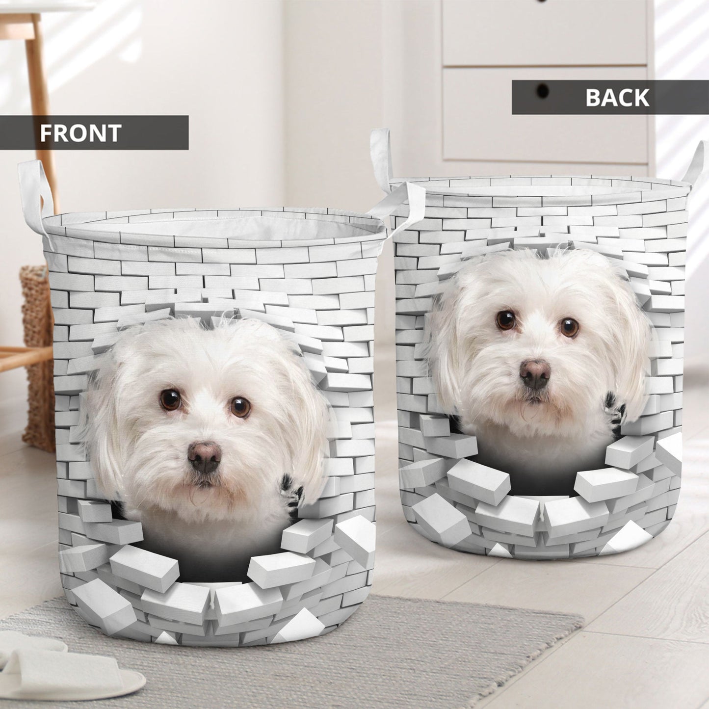 Maltese - In The Hole Of Wall Pattern Laundry Basket