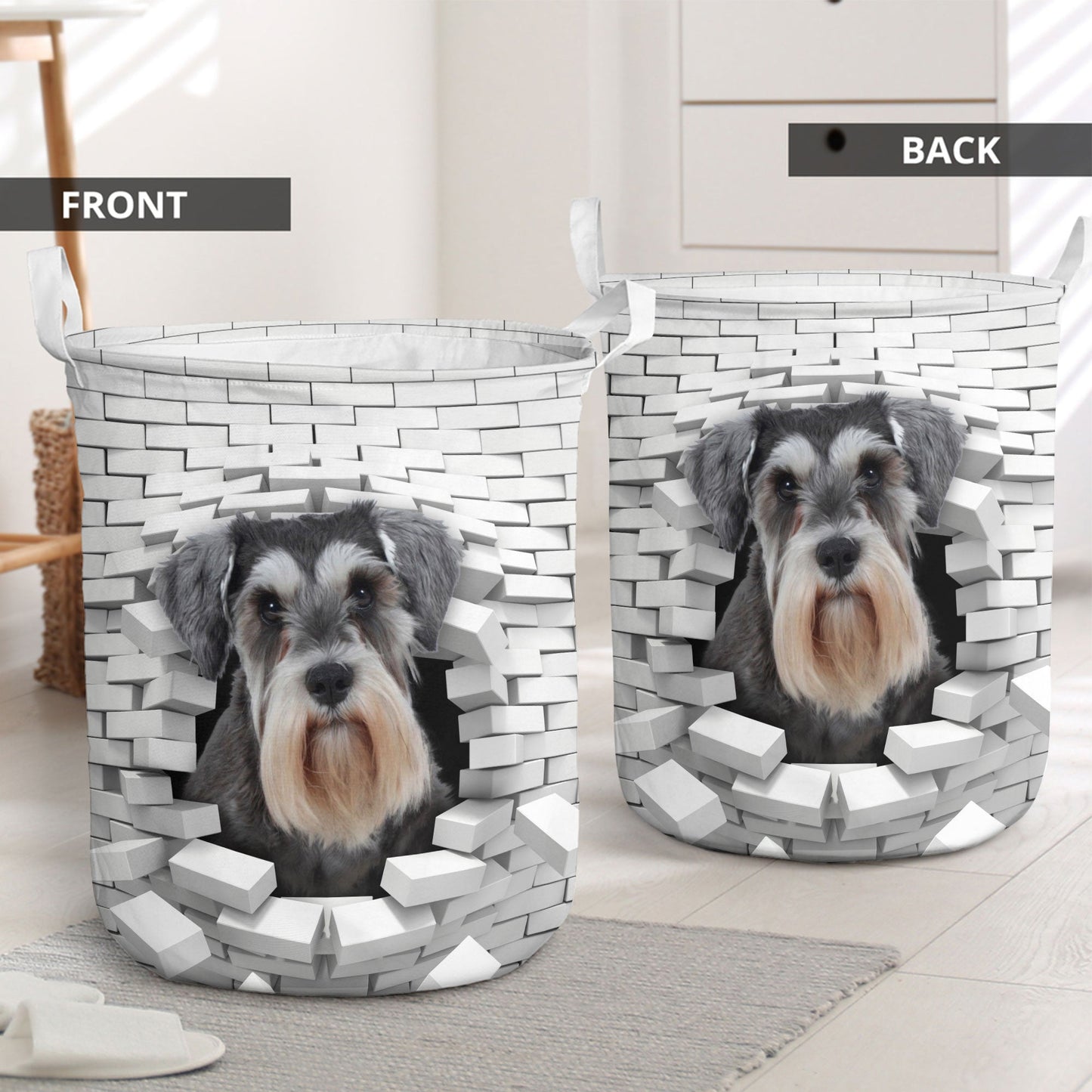 Miniature Schnauzer - In The Hole Of Wall Pattern Laundry Basket