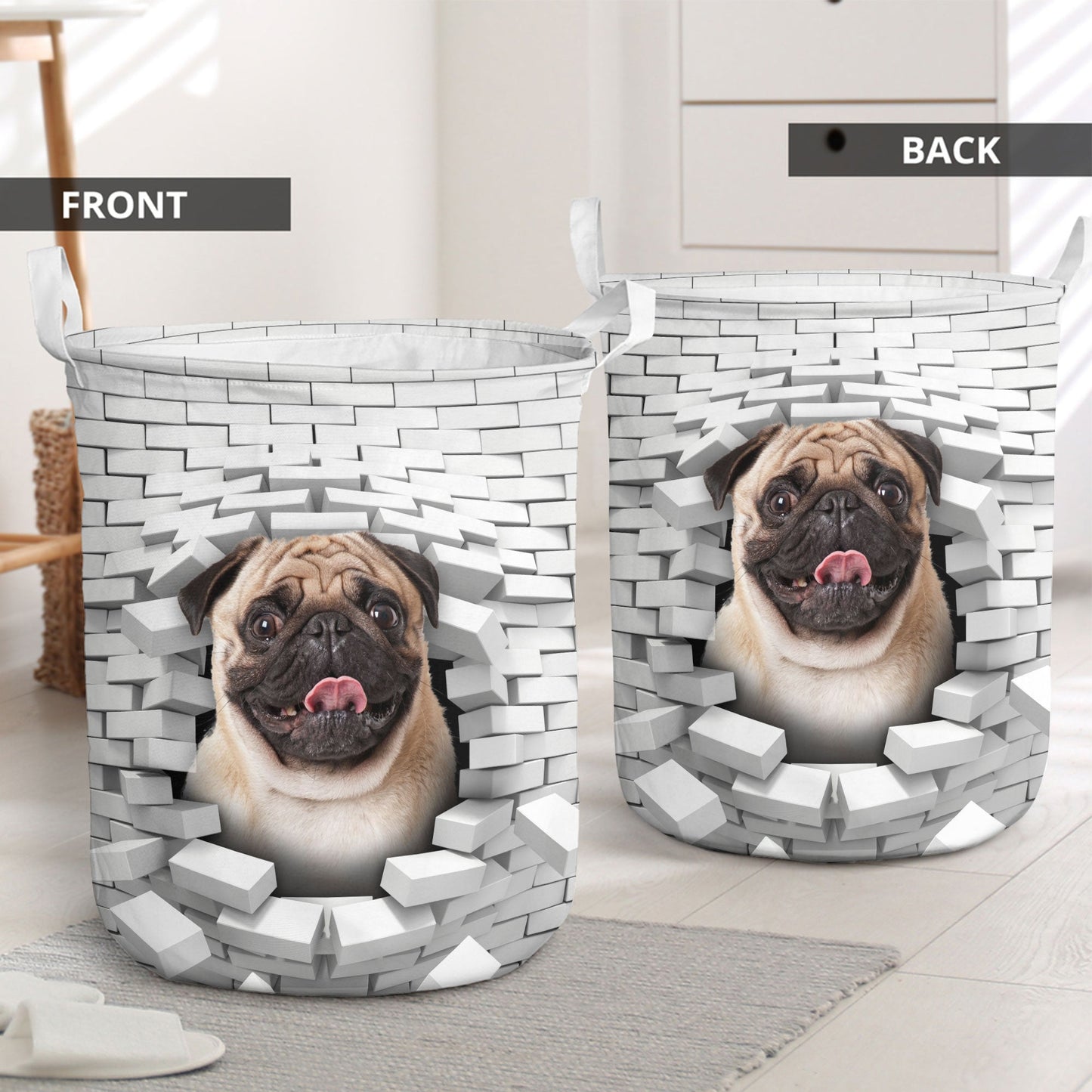 Pug - In The Hole Of Wall Pattern Laundry Basket