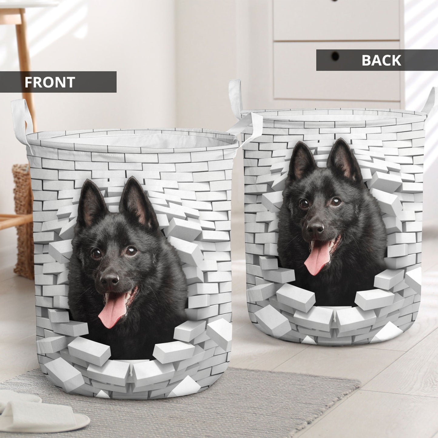 Schipperke - In The Hole Of Wall Pattern Laundry Basket