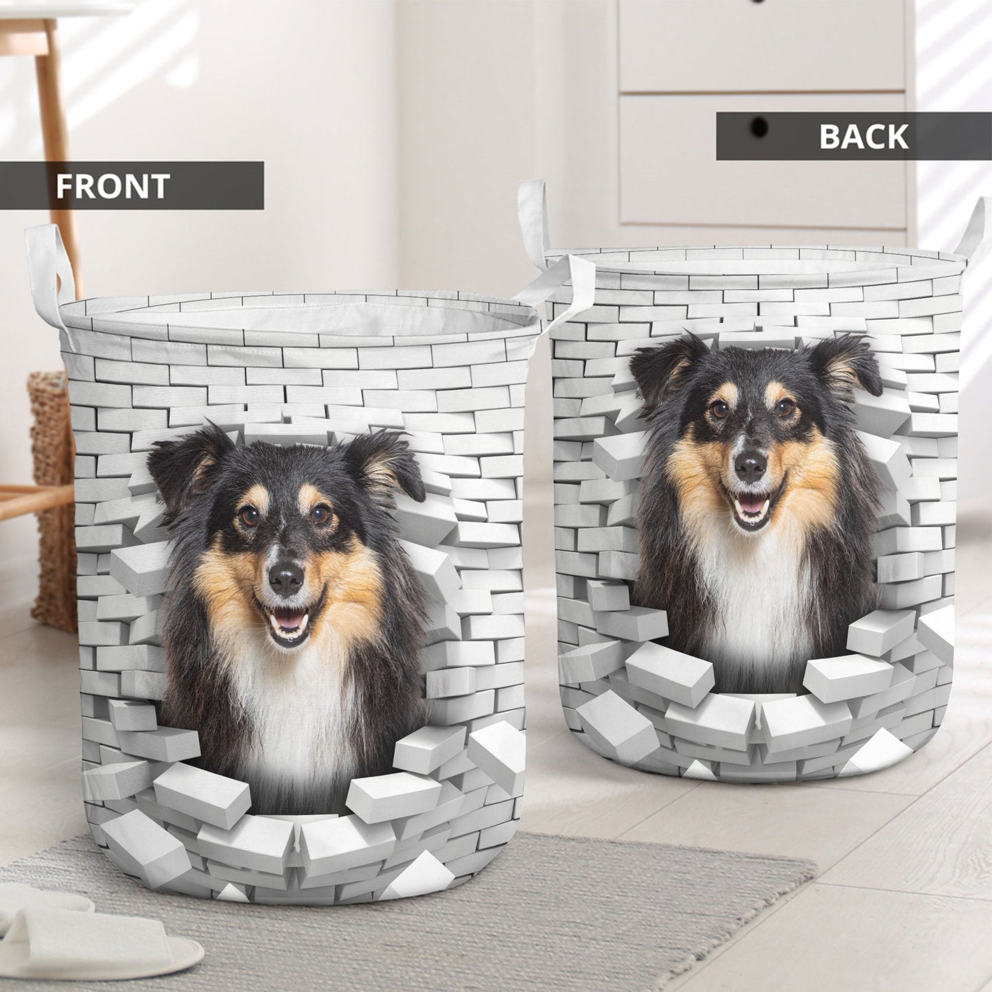 Shetland Sheepdog - In The Hole Of Wall Pattern Laundry Basket