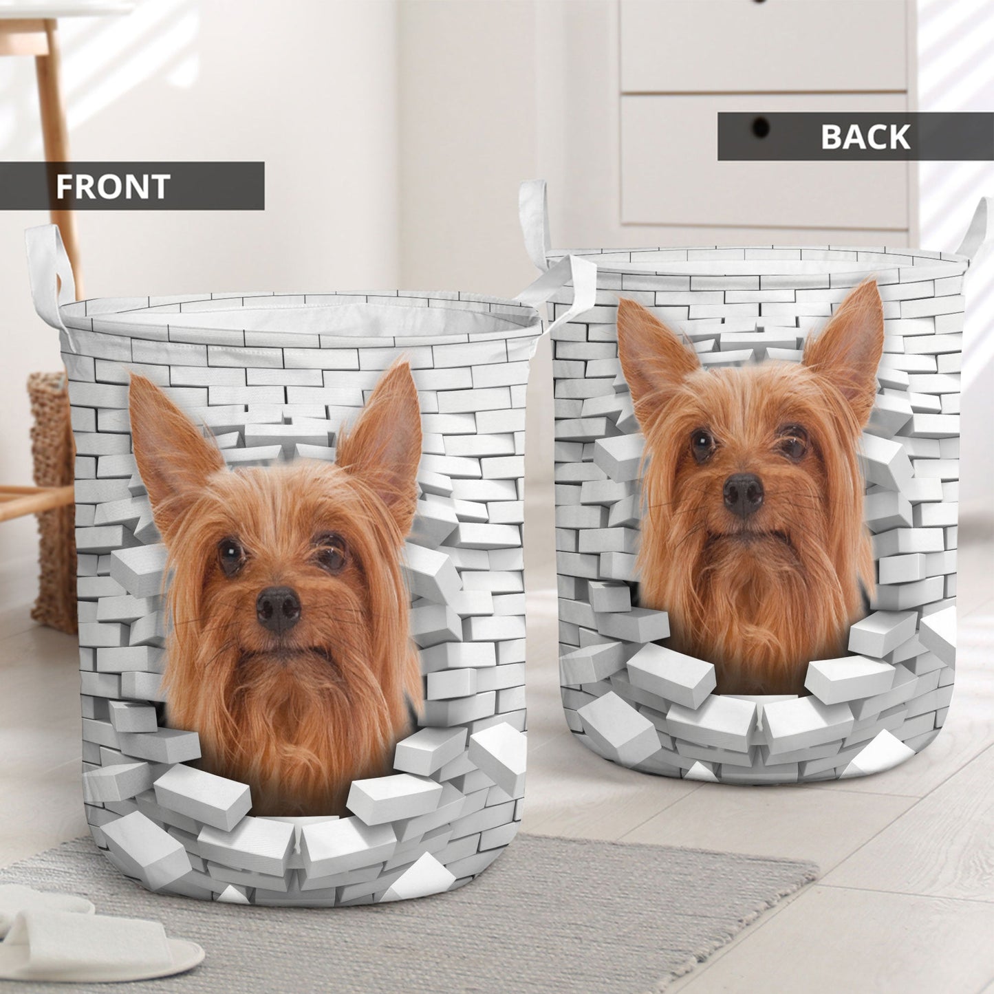 Silky Terrier - In The Hole Of Wall Pattern Laundry Basket