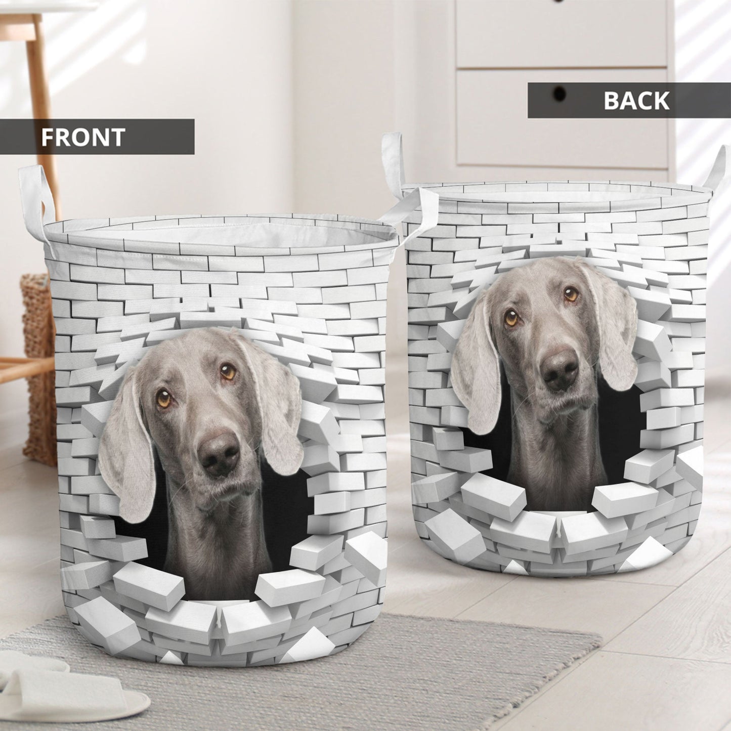Weimaraner - In The Hole Of Wall Pattern Laundry Basket