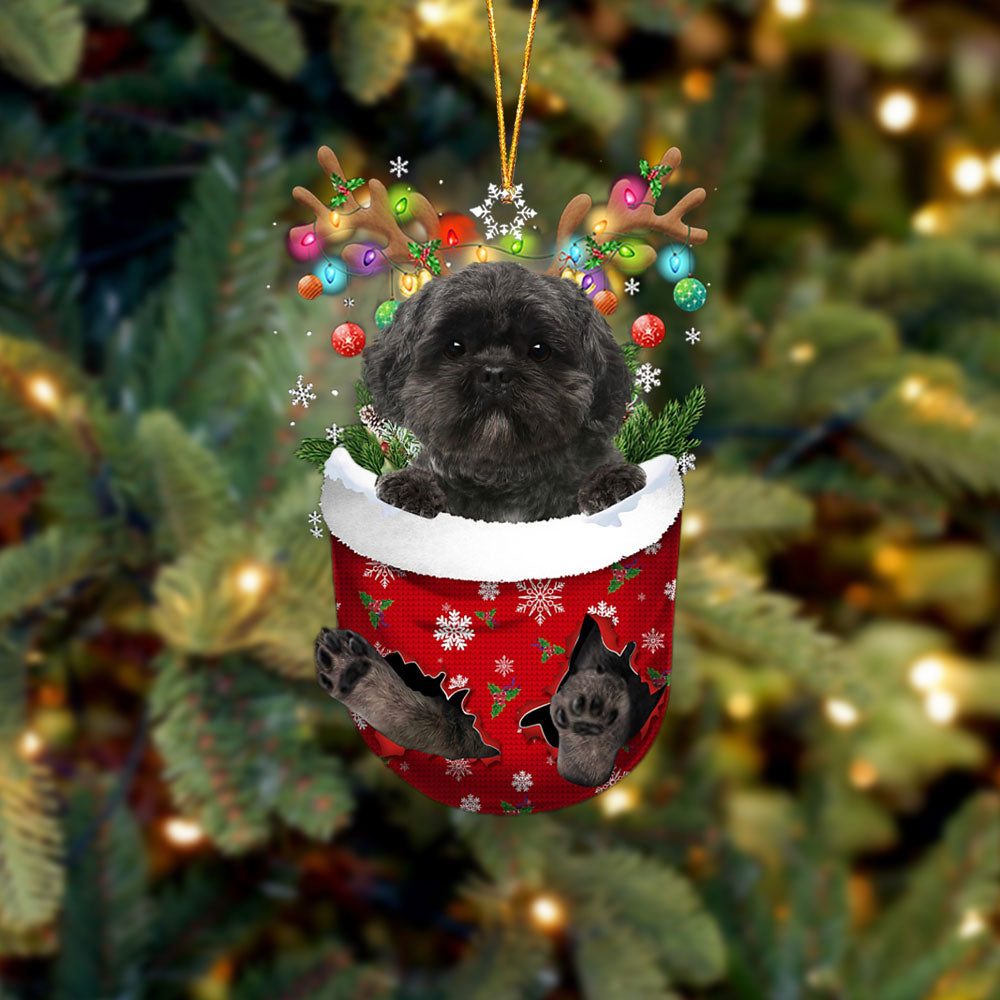 Lhasa Apso In Snow Pocket Christmas Ornament