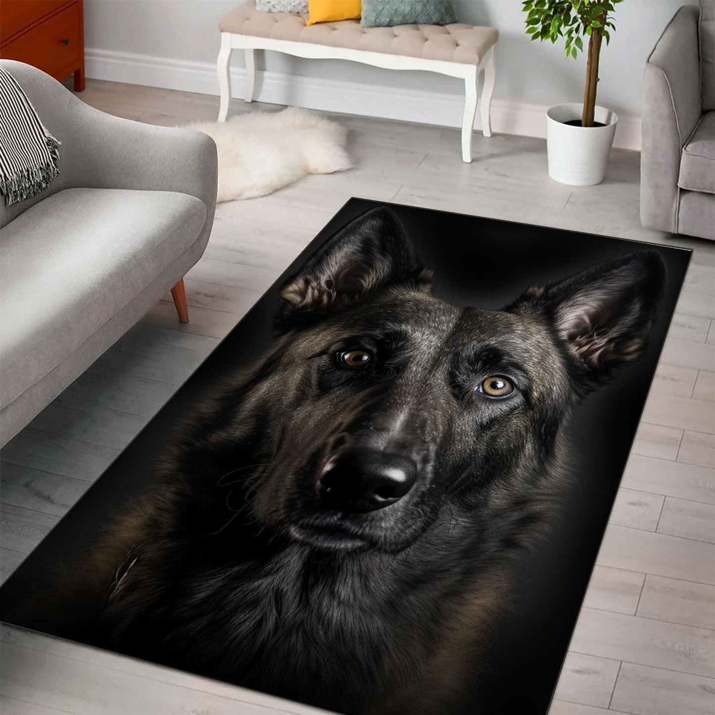 Dutch Shepherd 3D Portrait Area Rug