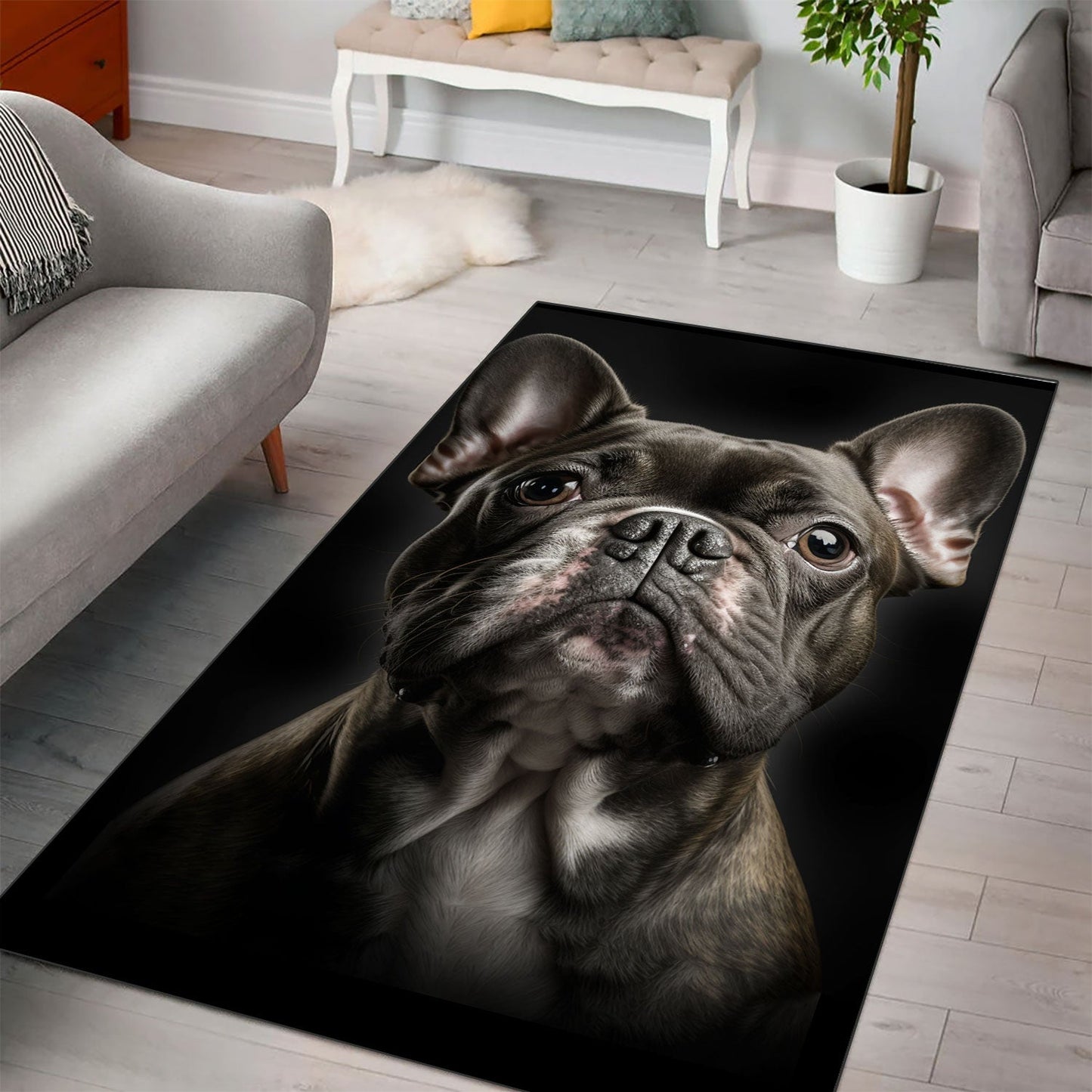 French Bulldog 2 3D Portrait Area Rug
