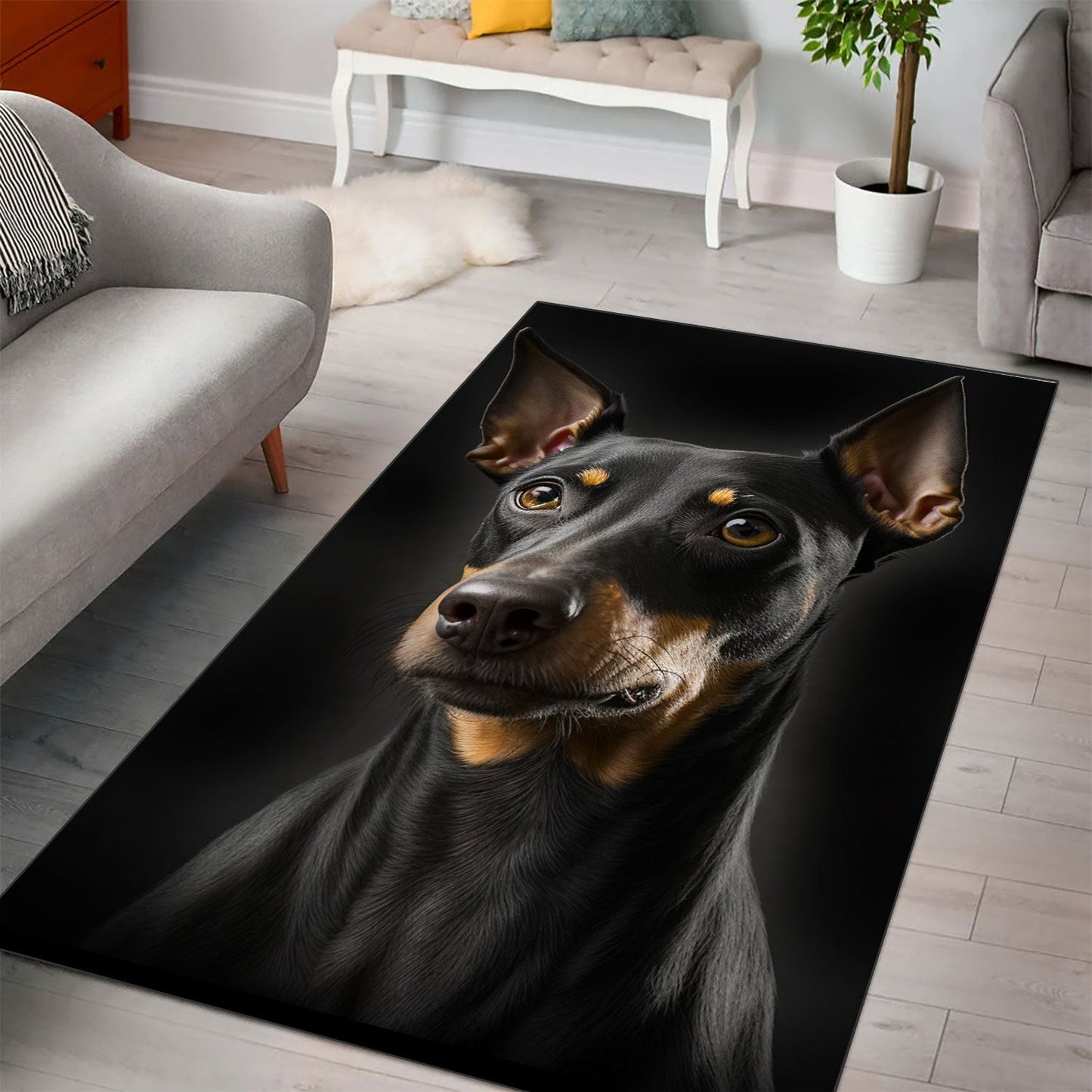 Manchester Terrier 3D Portrait Area Rug