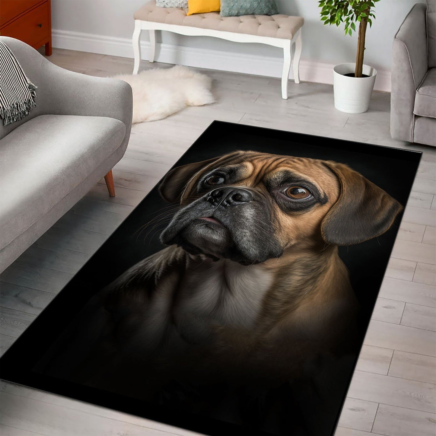 Puggle 3D Portrait Area Rug