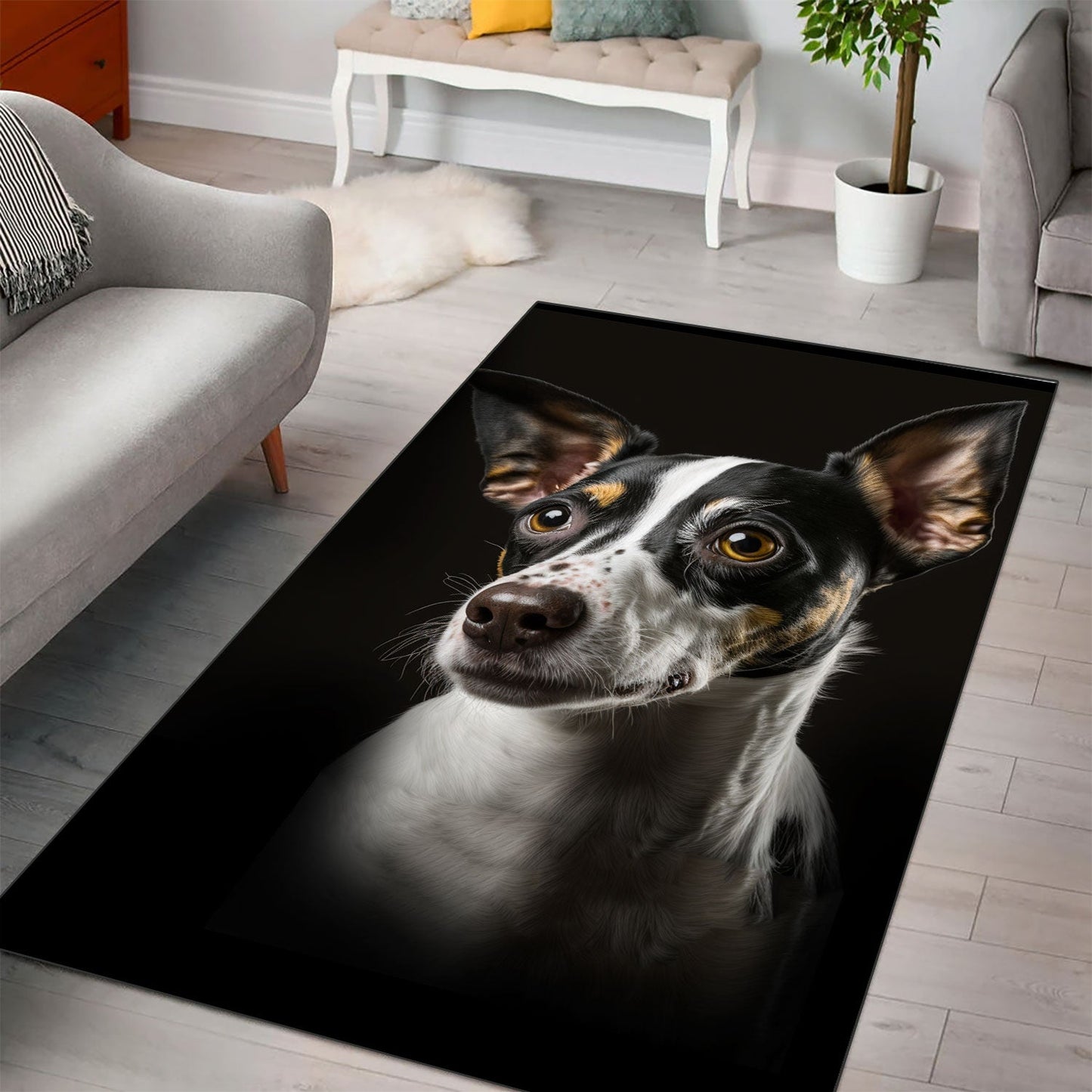 Rat Terrier 3D Portrait Area Rug