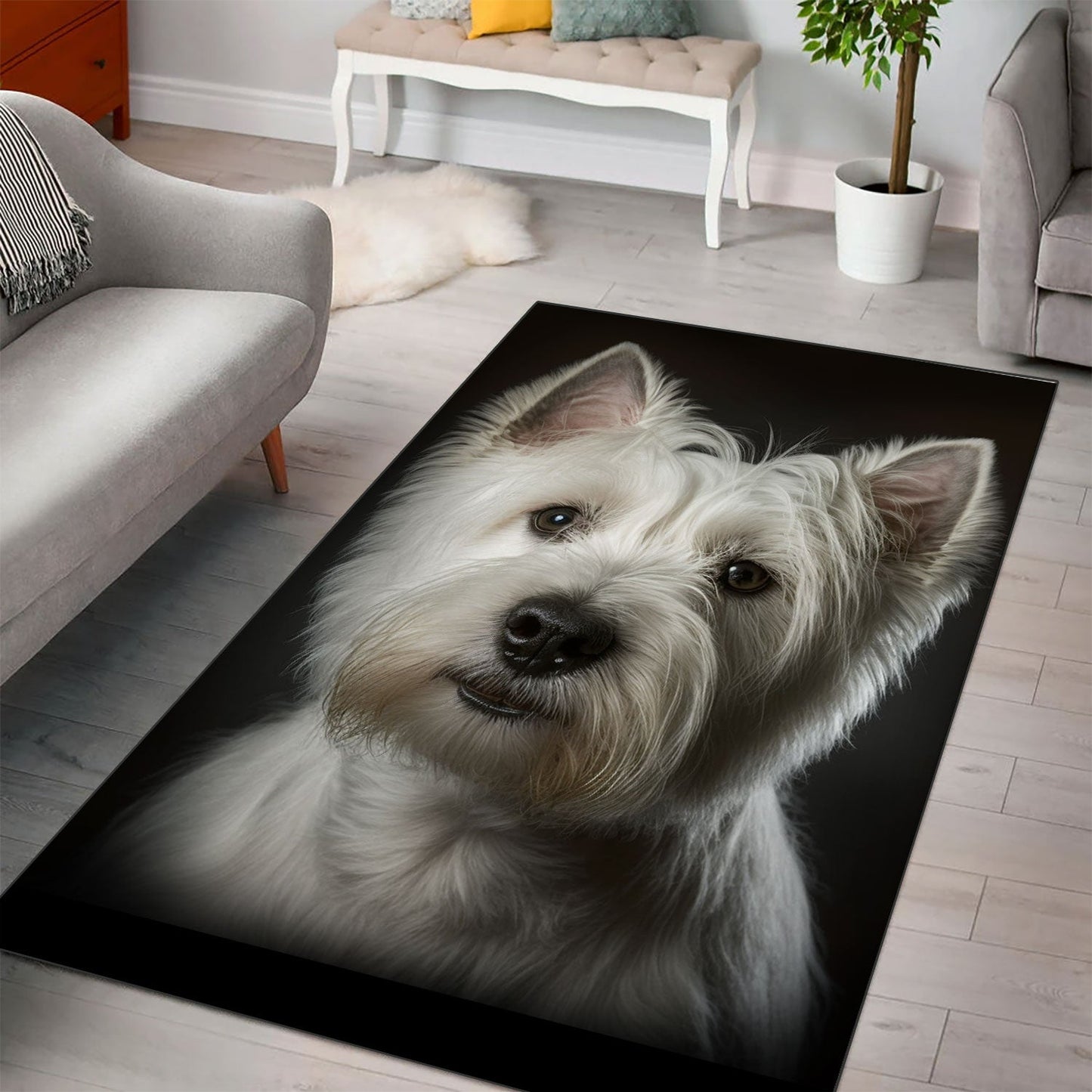 West Highland White Terrier 3D Portrait Area Rug