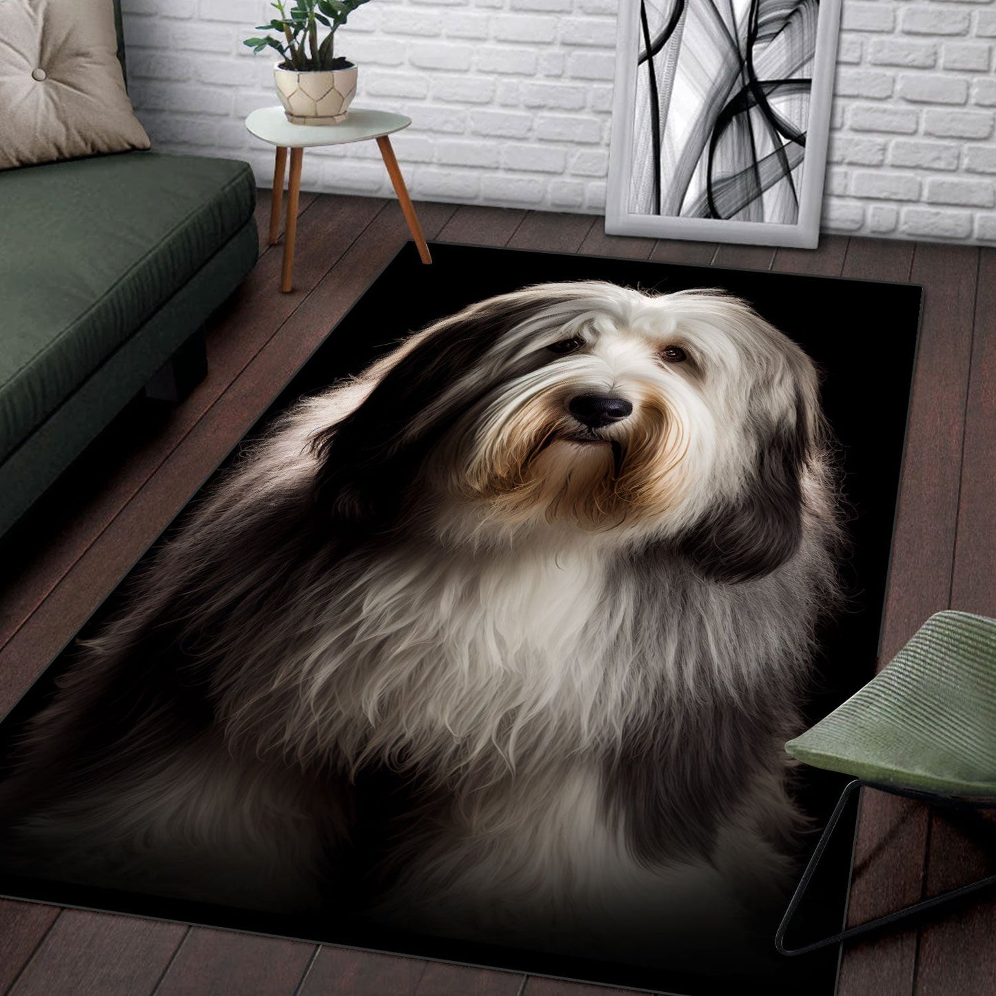 Bearded Collie 2 3D Portrait Area Rug