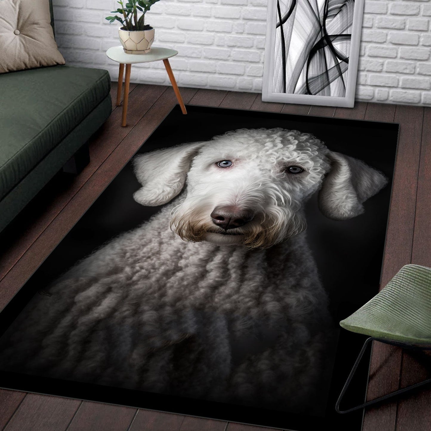 Bedlington Terrier 3D Portrait Area Rug