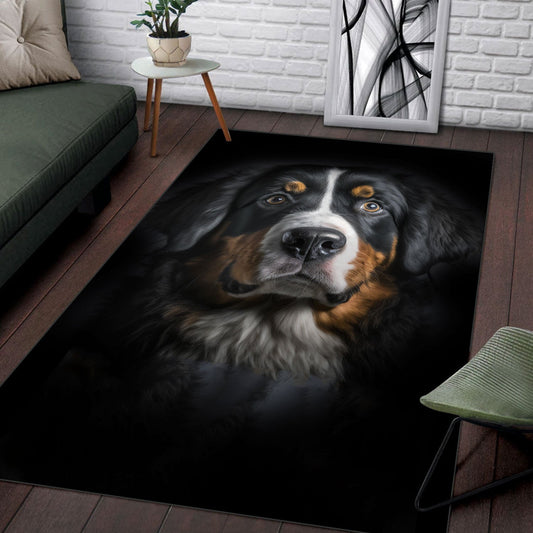 Bernese Mountain 3D Portrait Area Rug