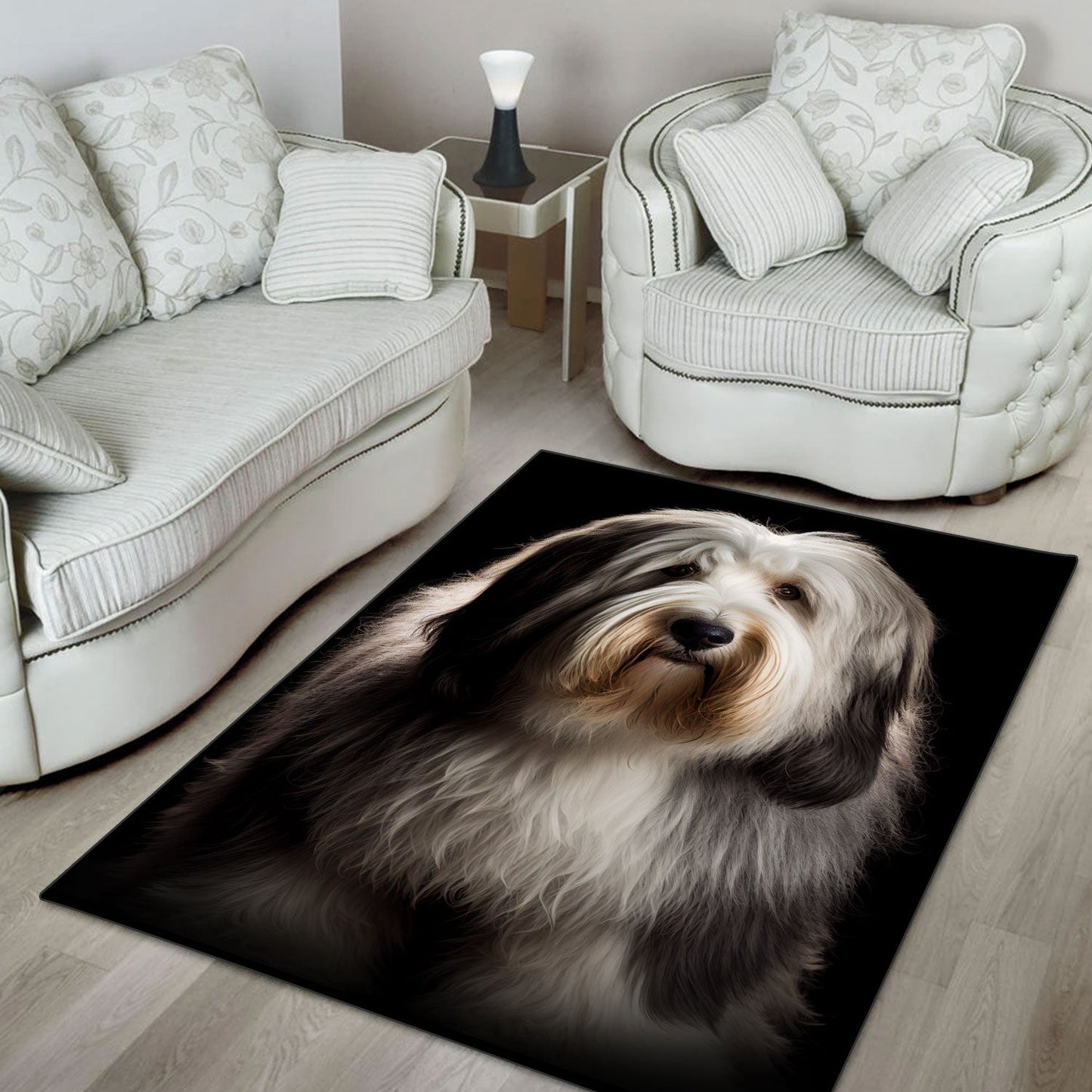 Bearded Collie 2 3D Portrait Area Rug