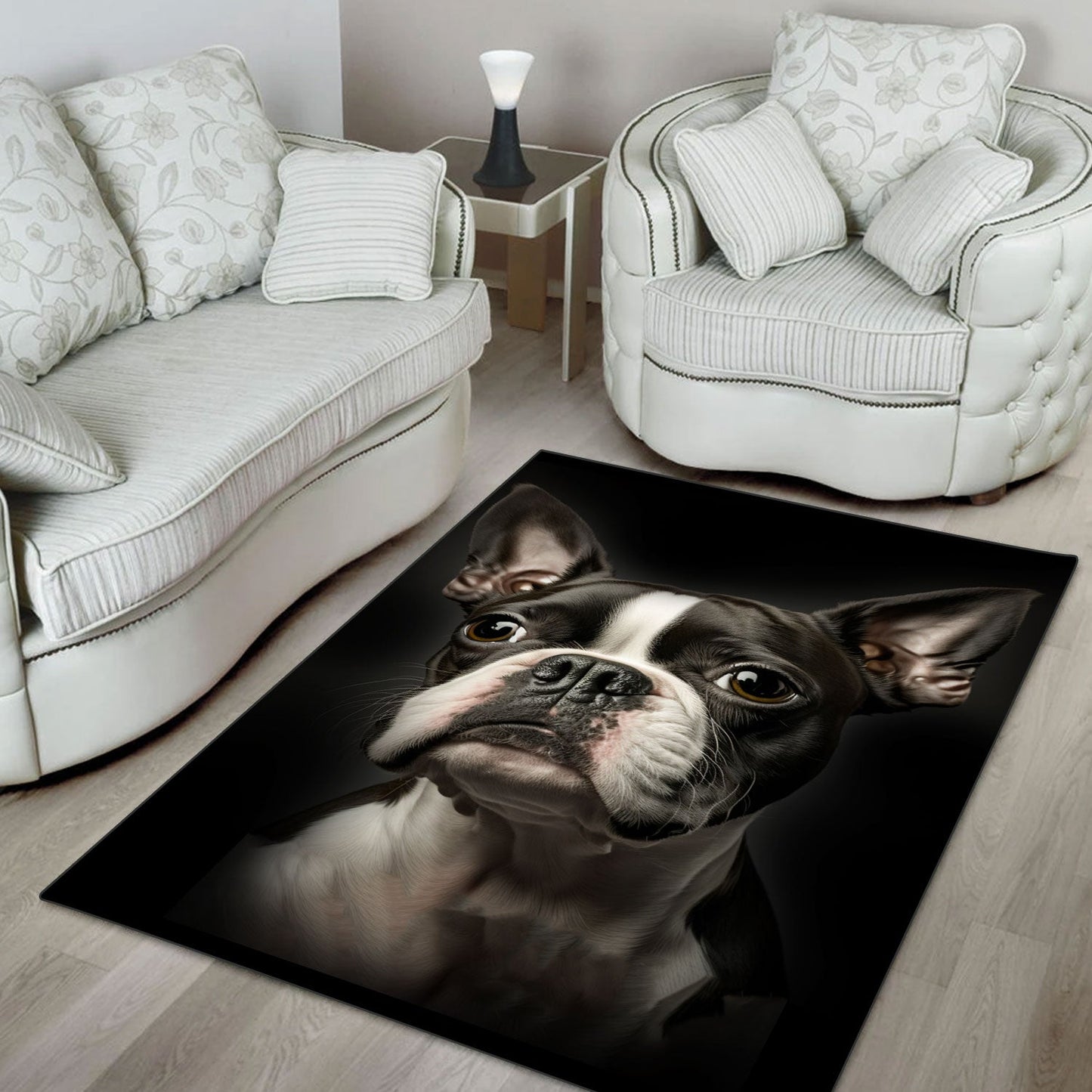 Boston Terrier 3D Portrait Area Rug