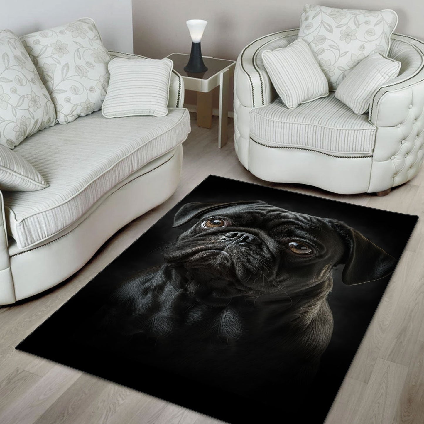 Pug 3D Portrait Area Rug