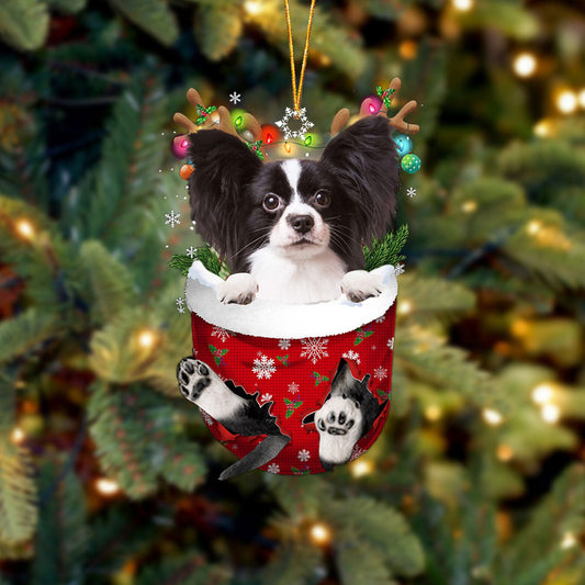 Papillon 3 In Snow Pocket Christmas Ornament