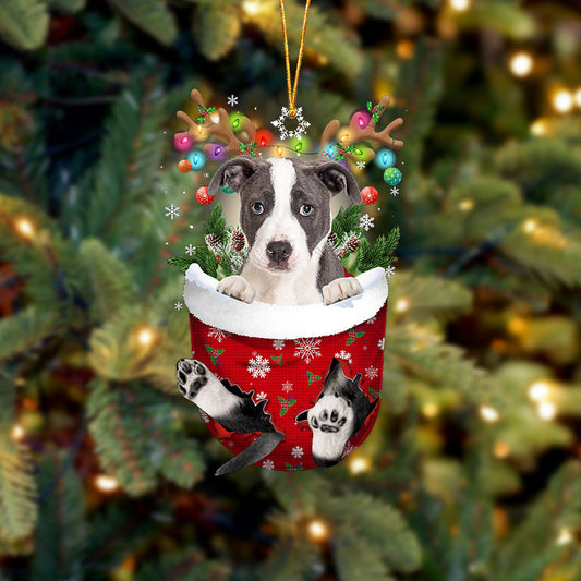 Pitbull In Snow Pocket Christmas Ornament