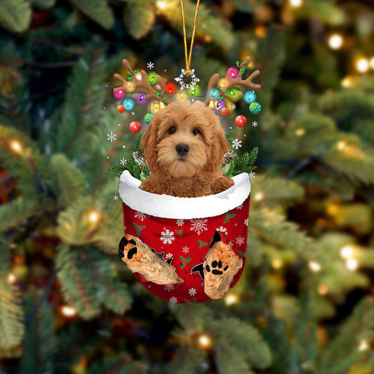 Red Goldendoodle In Snow Pocket Christmas Ornament