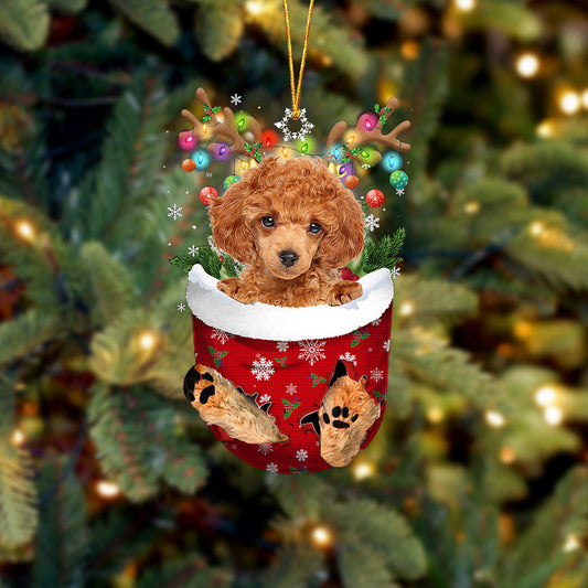 Red Toy Poodle In Snow Pocket Christmas Ornament