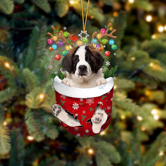 Saint Bernard In Snow Pocket Christmas Ornament