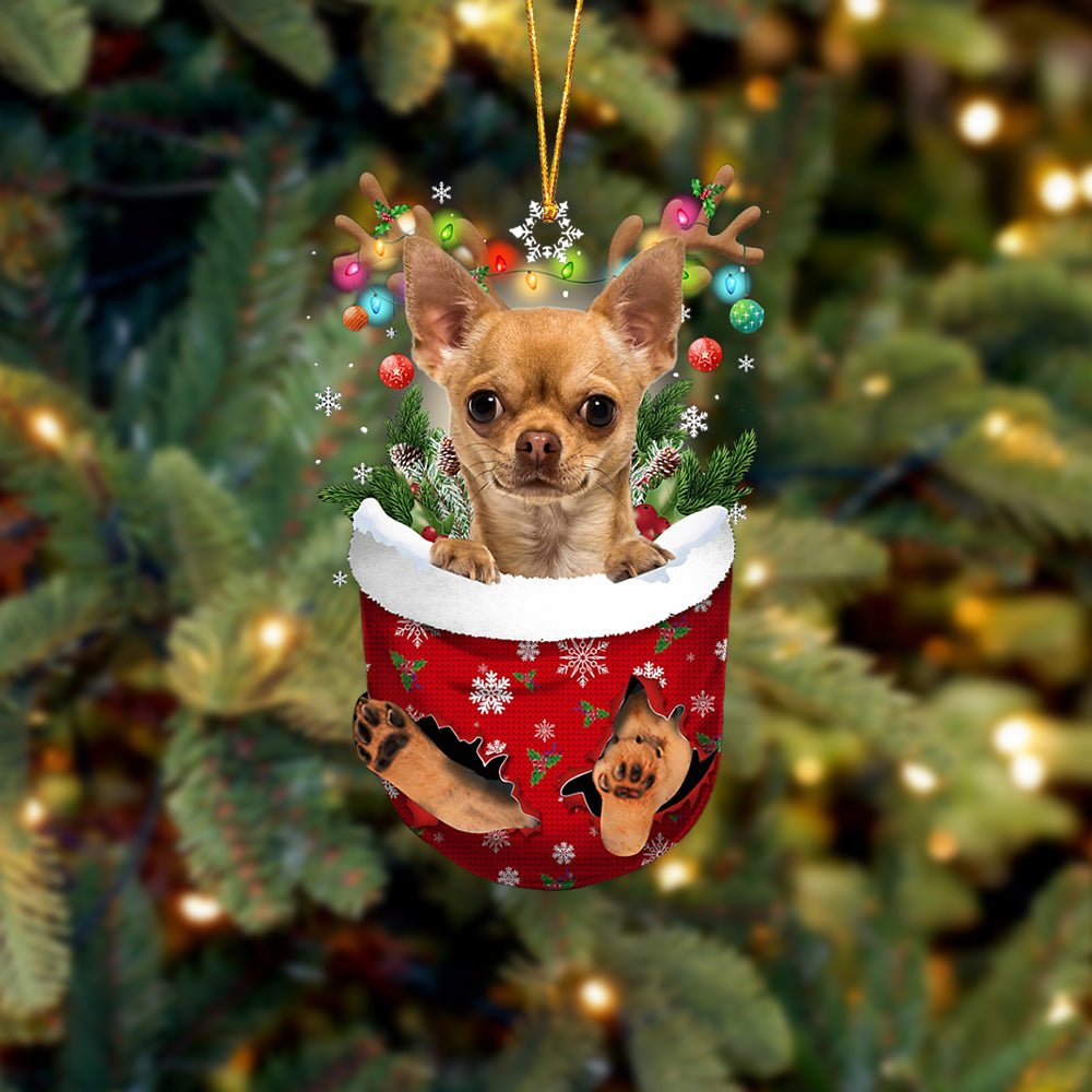 Tan Chihuahua In Snow Pocket Christmas Ornament