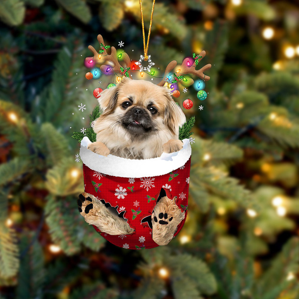 Tibetan Spaniel In Snow Pocket Christmas Ornament