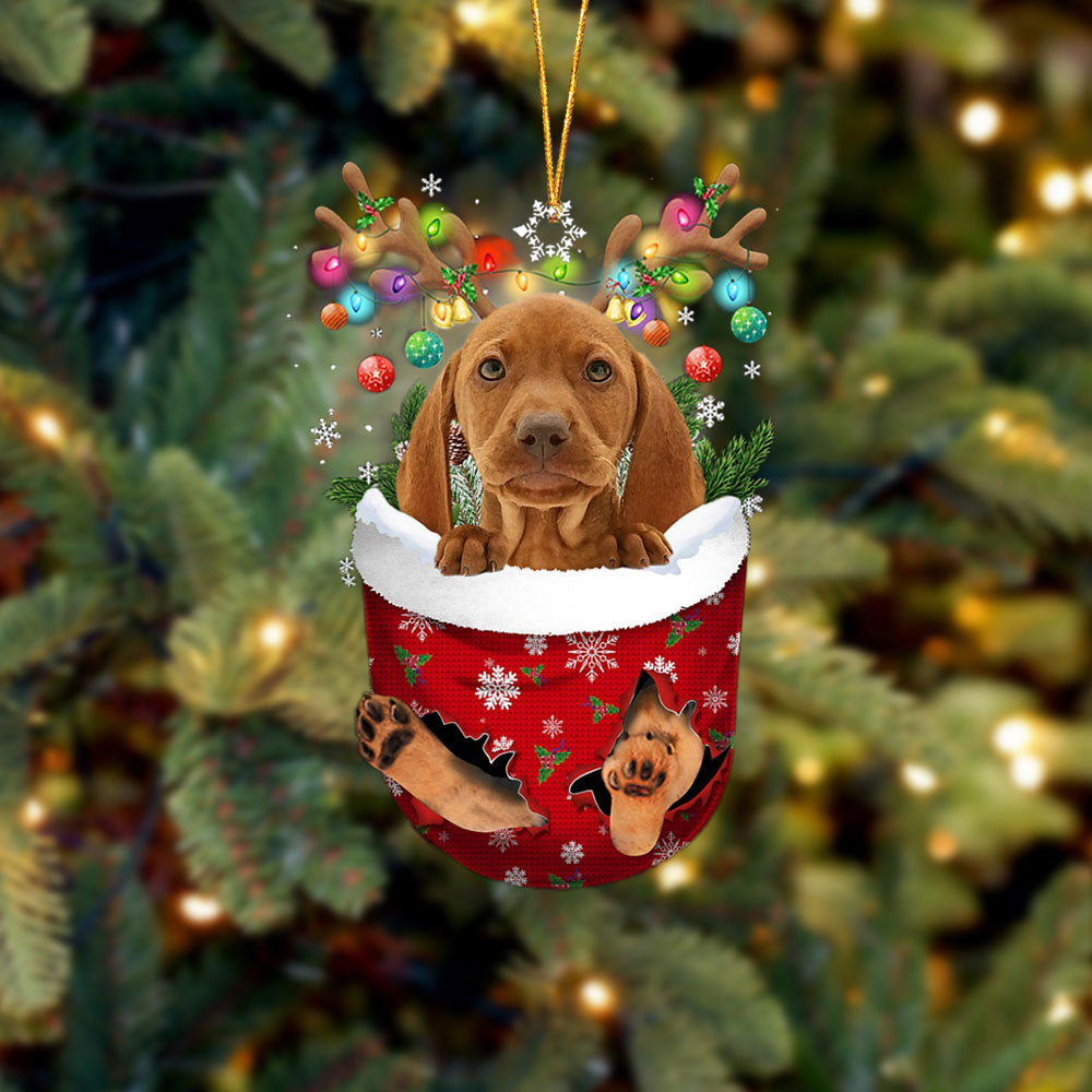 Vizsla In Snow Pocket Christmas Ornament