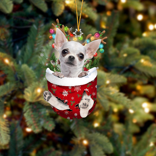 White Chihuahua In Snow Pocket Christmas Ornament