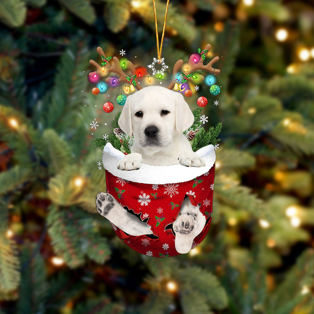 White Labrador In Snow Pocket Christmas Ornament