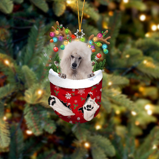 White Standard Poodle In Snow Pocket Christmas Ornament