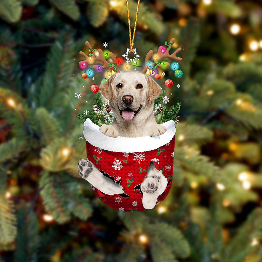 Yellow Labrador In Snow Pocket Christmas Ornament