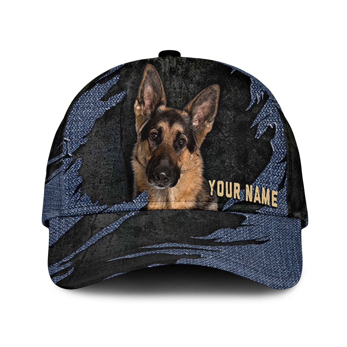 German Shepherd Dog - Jean Background Custom Name Cap