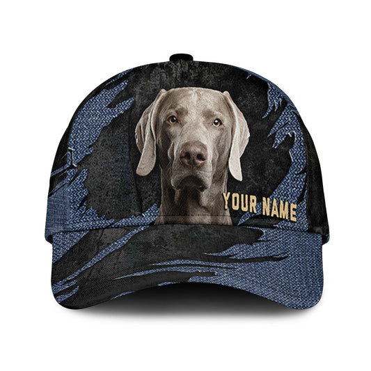 Weimaraner - Jean Background Custom Name Cap