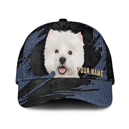 West Highland White Terrier - Jean Background Custom Name Cap