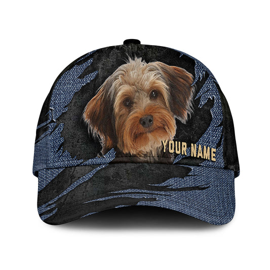 Yorkie-Poo - Jean Background Custom Name Cap