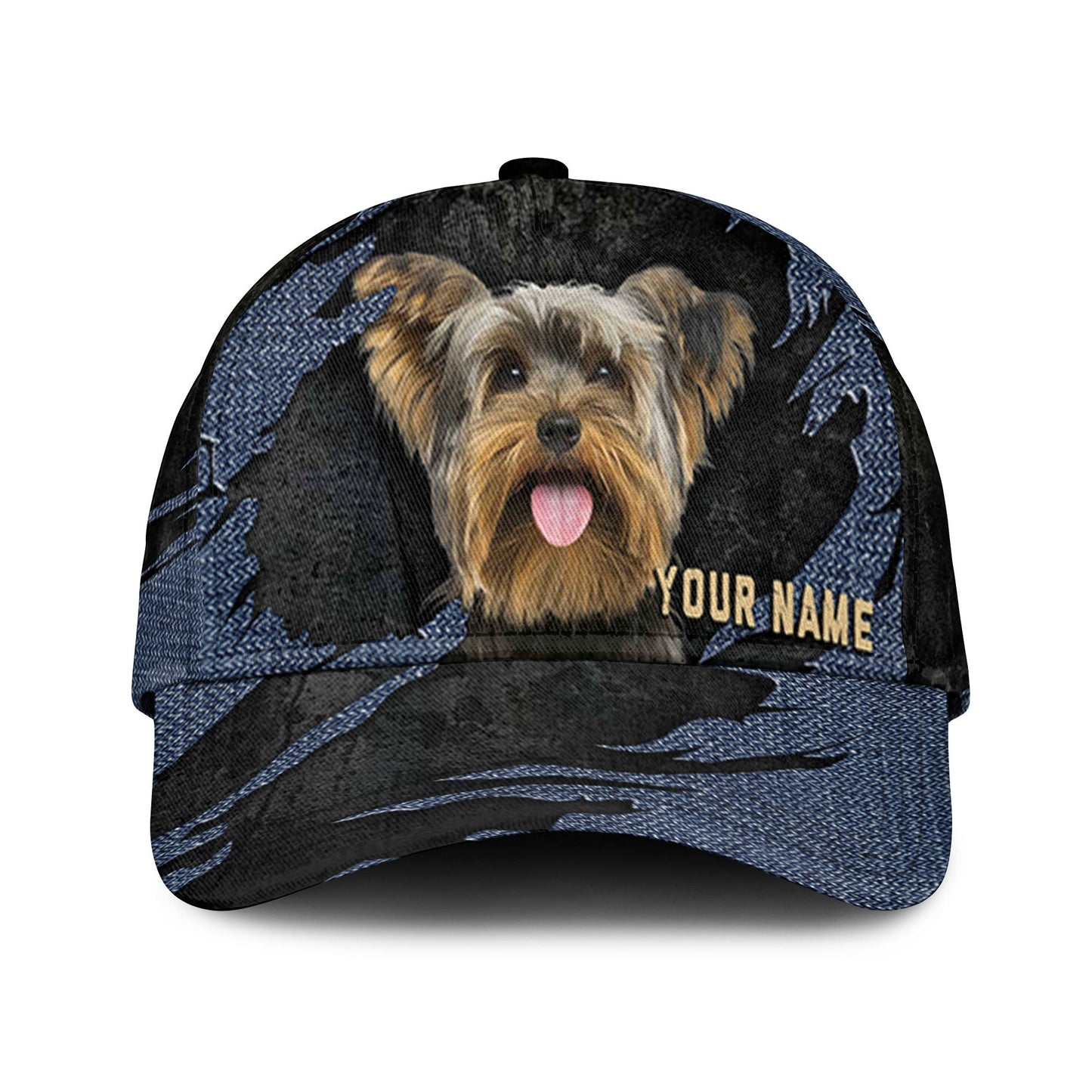 Yorkshire Terrier - Jean Background Custom Name Cap