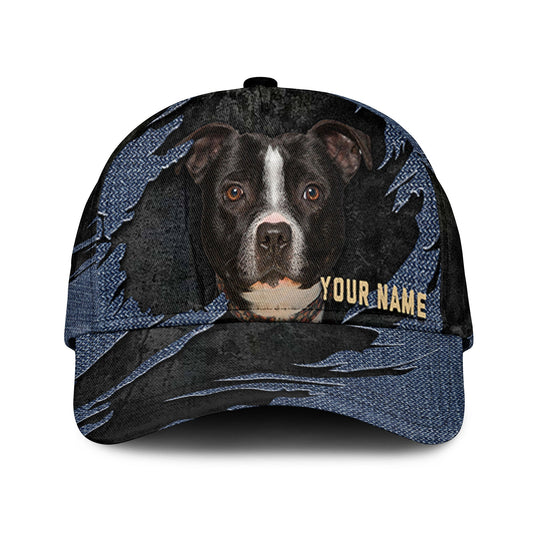 American Staffordshire Terrier - Jean Background Custom Name Cap