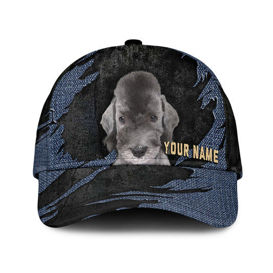Bedlington Terrier - Jean Background Custom Name Cap