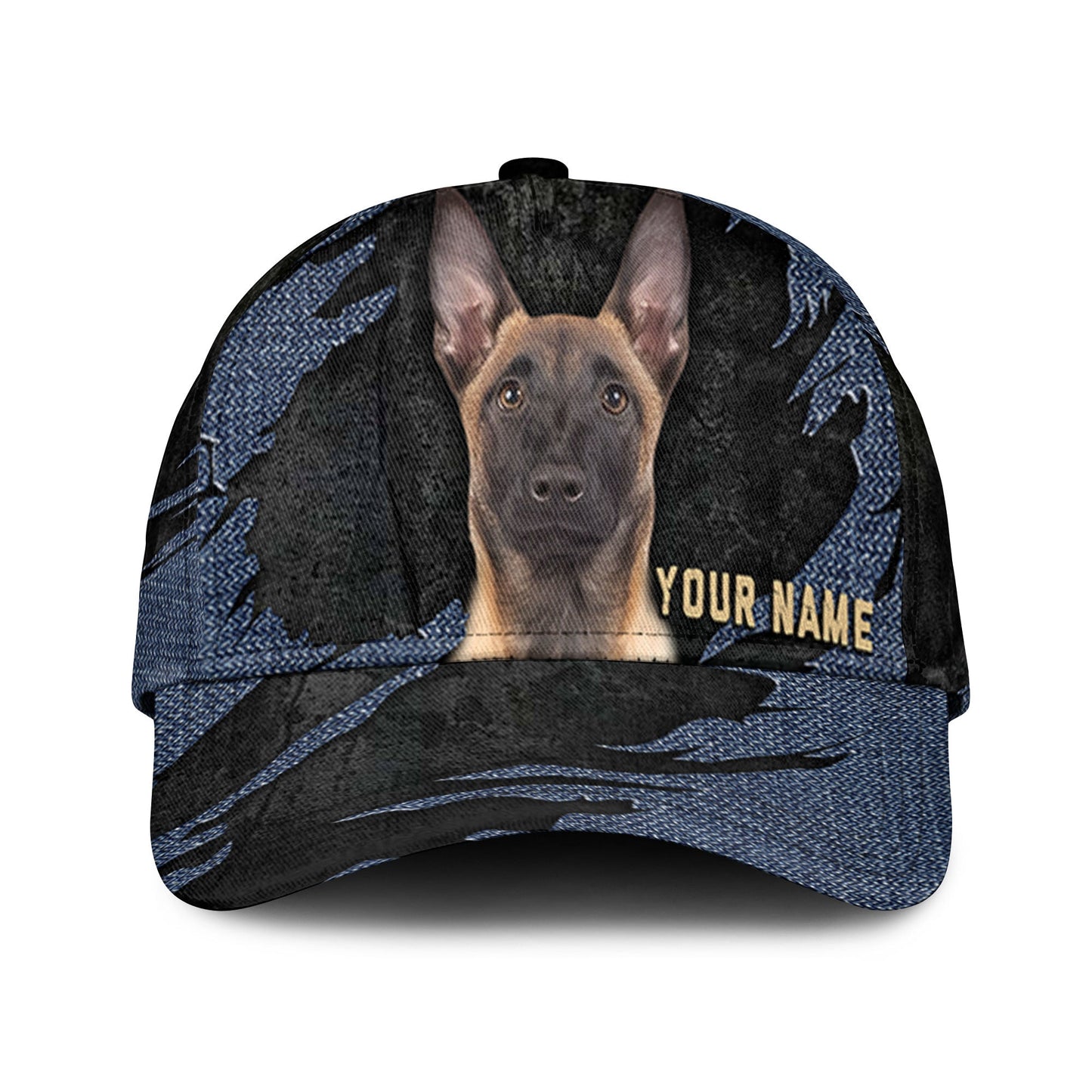 Belgain Malinois - Jean Background Custom Name Cap