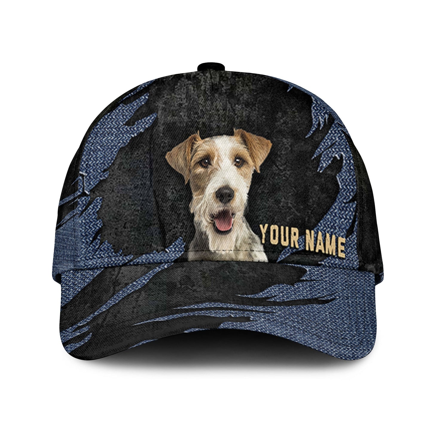Fox Terrier - Jean Background Custom Name Cap